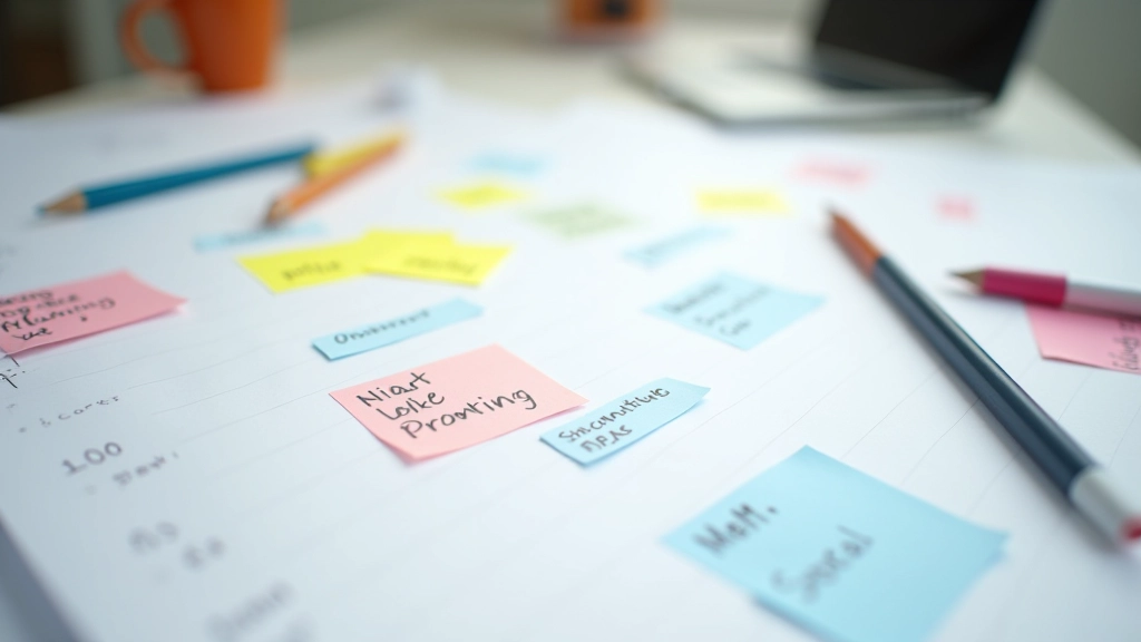 Content calendar with color-coded topics and interconnected themes for a six-month cluster rollout plan